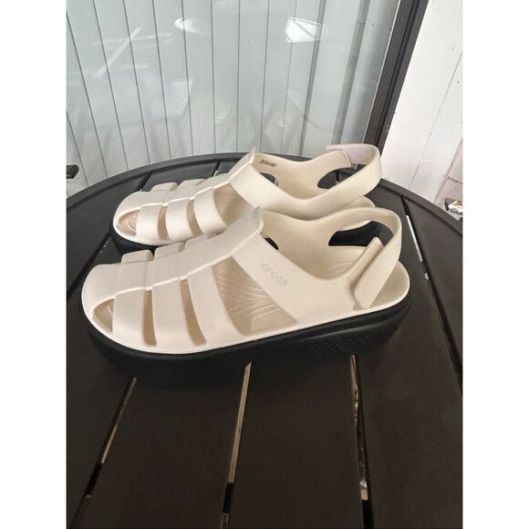 NWOB Croc Stomp Platform Fisherman Sandals Chalk White/Black Men8 Women 10 - Picture 15 of 16